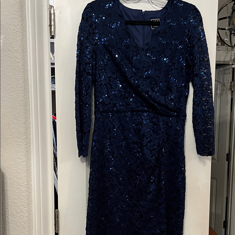 Elegant Long Sleeve Navy Sequin Dress